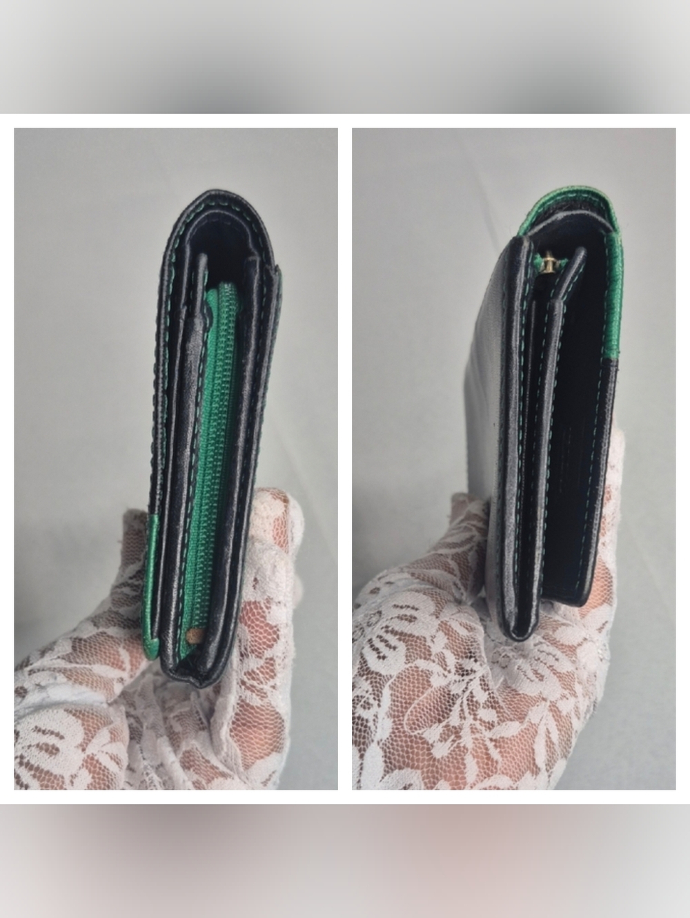 ENRICO COVERI Green & Black Colorblock Leather Wallet Made In Italy - Picture 12 of 16